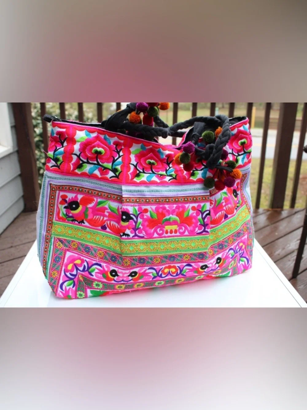 Embroidered boho tote bag Cotton